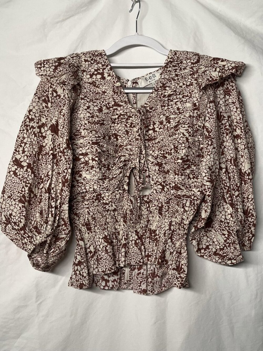 Sea New York Priya Merlot Blouse Puff Sleeves floral print SIZE S